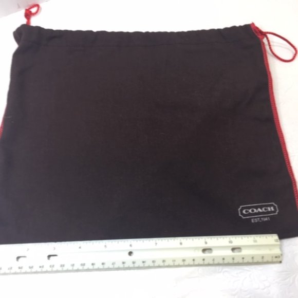 COACH Dust Bag Protective Bag Cover Brown Cotton Red Edge Drawstring 13x11 - Picture 4 of 6